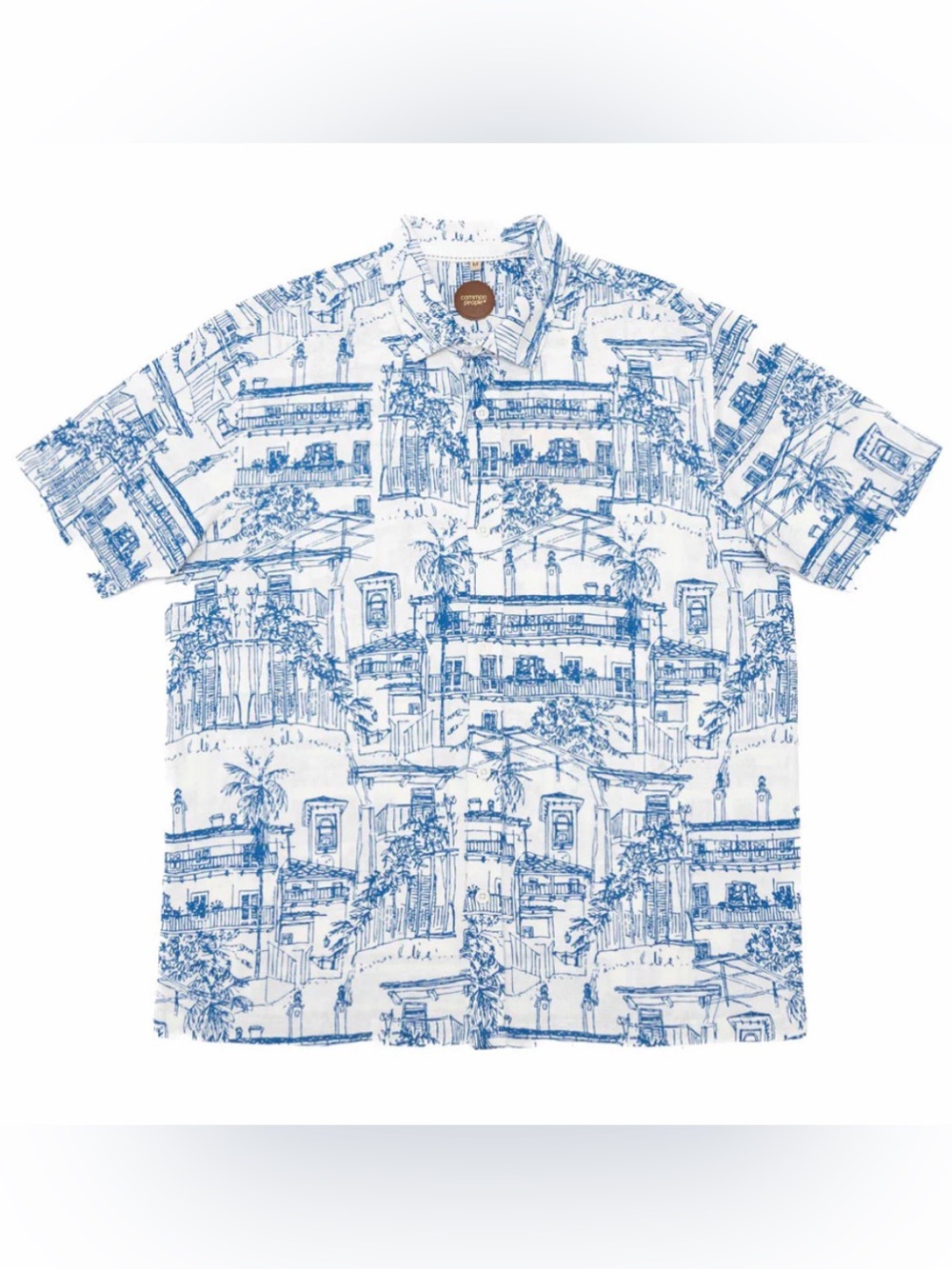 Common People Cotton Men's Blue & White Printed Camp Shirt c